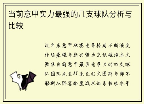当前意甲实力最强的几支球队分析与比较