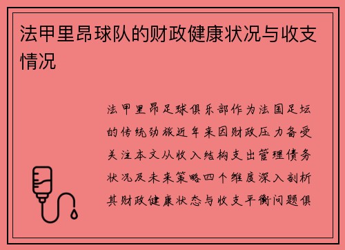 法甲里昂球队的财政健康状况与收支情况