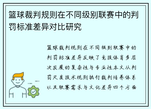 篮球裁判规则在不同级别联赛中的判罚标准差异对比研究
